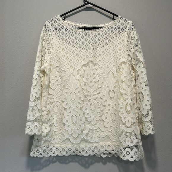 Rafaella Womens Top Medium Ivory Fairy Crochet Lined Boho Cottagecore Minimalist - Picture 1 of 10